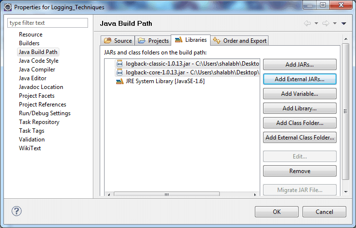 Adding logback jar