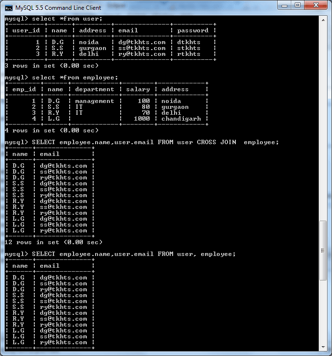 mysql cross join