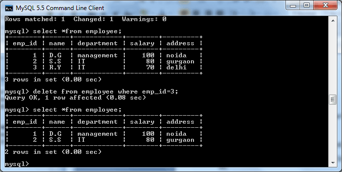 mysql delete