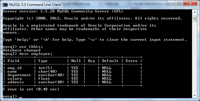 mysql description