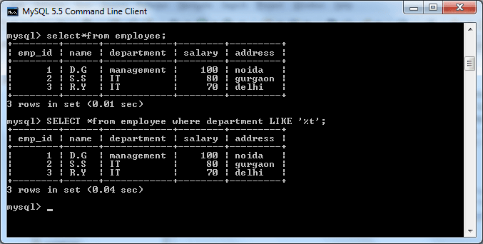 mysql end like