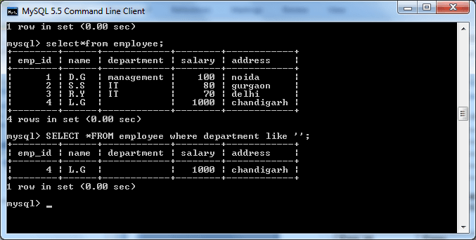 mysql null like
